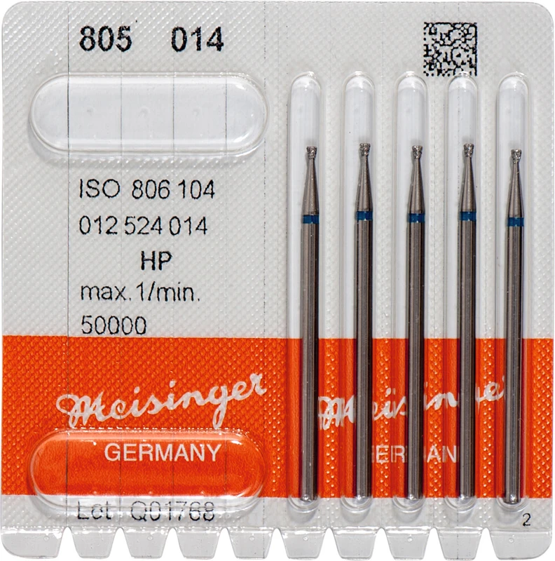 Diamanten 805  Packung  5 Stück blau mittel, HP, Figur 012 umgek. Kegel, Kante scharf, 1,5 mm, ISO 014