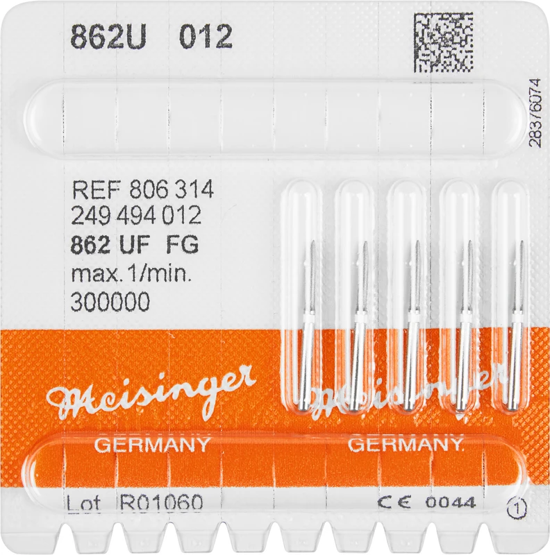 Diamanten 862  Packung  5 Stück weiß ultra fein, FG, Figur 249 Flamme, 8 mm, ISO 012
