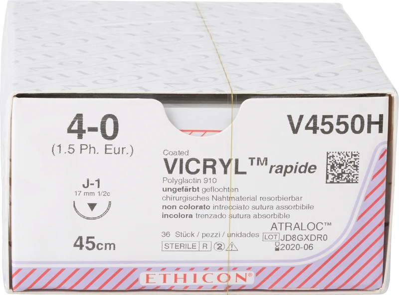 VICRYL RAPIDE  Packung  36 Stück ungefärbt, 45 cm, J1, 1\2 Kreis, schneidend, 17 mm, USP 4\0