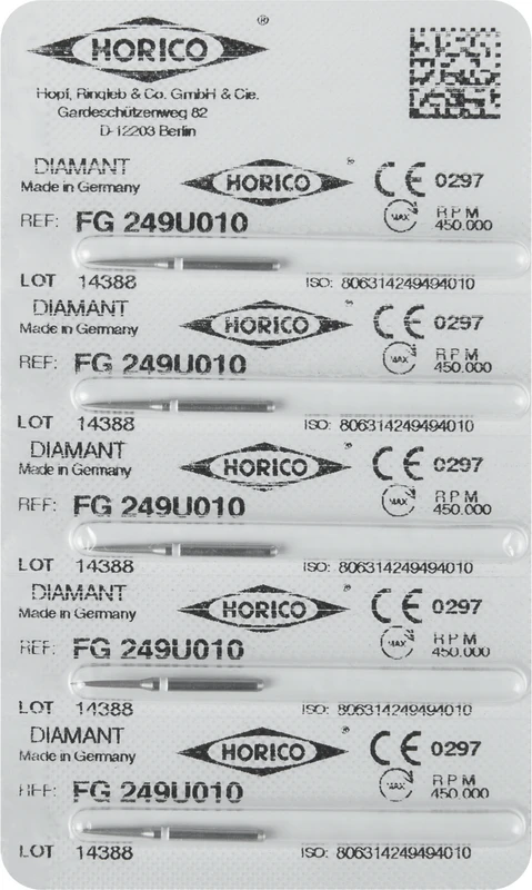 Diamantschleifer 249  Packung  5 Stück weiß ultrafein, FG, Figur 249, 8 mm, ISO 010