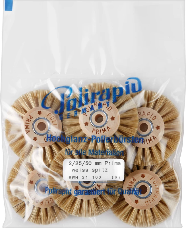 Prima Rundbürsten  Packung  6 Stück mit HK, 2-reihig, Chungking weiß spitz, Kern: Ø 25 mm, Außen: Ø 50 mm