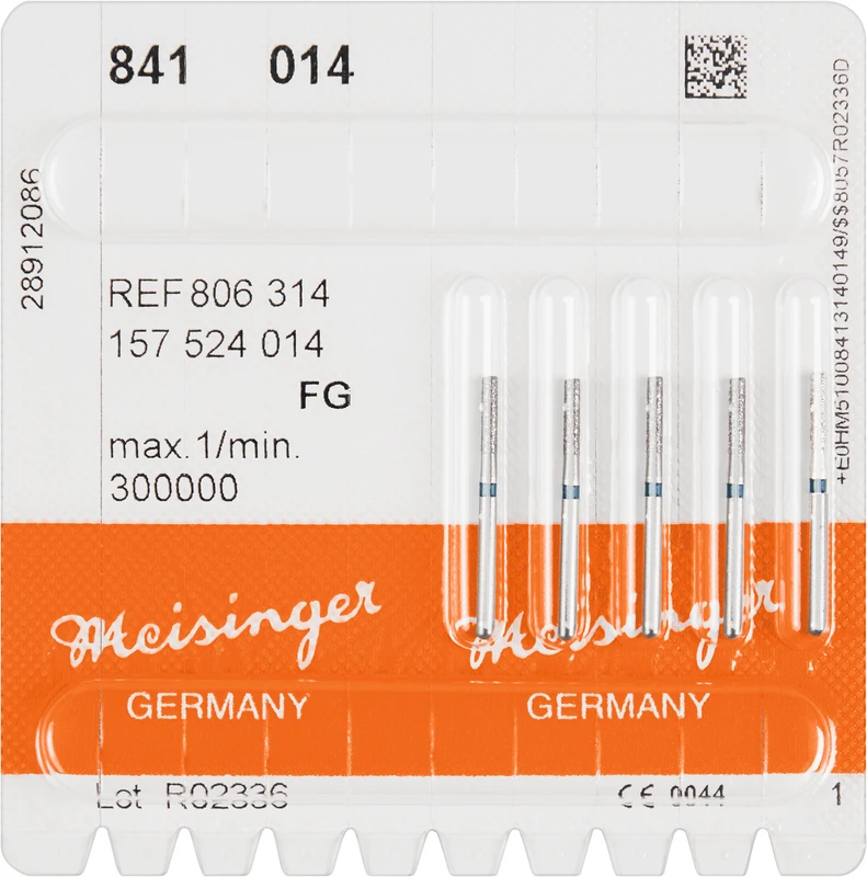 Diamanten 841  Packung  5 Stück blau mittel, FG, Figur 157 Zylinder abgerundet, 6 mm, ISO 014