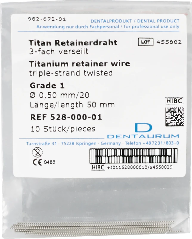 Retainerdraht   Packung  10 Stück 3-fach verseilt, Grade 1, Ø 0,50 mm, Titan