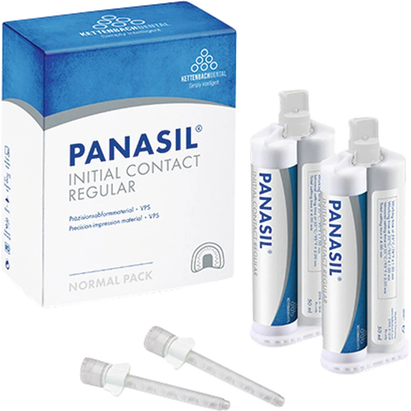 Panasil® initial contact Regular  Normalpackung  2 x 50 ml Doppelkartusche Regular, 6 Mischkanülen weiß