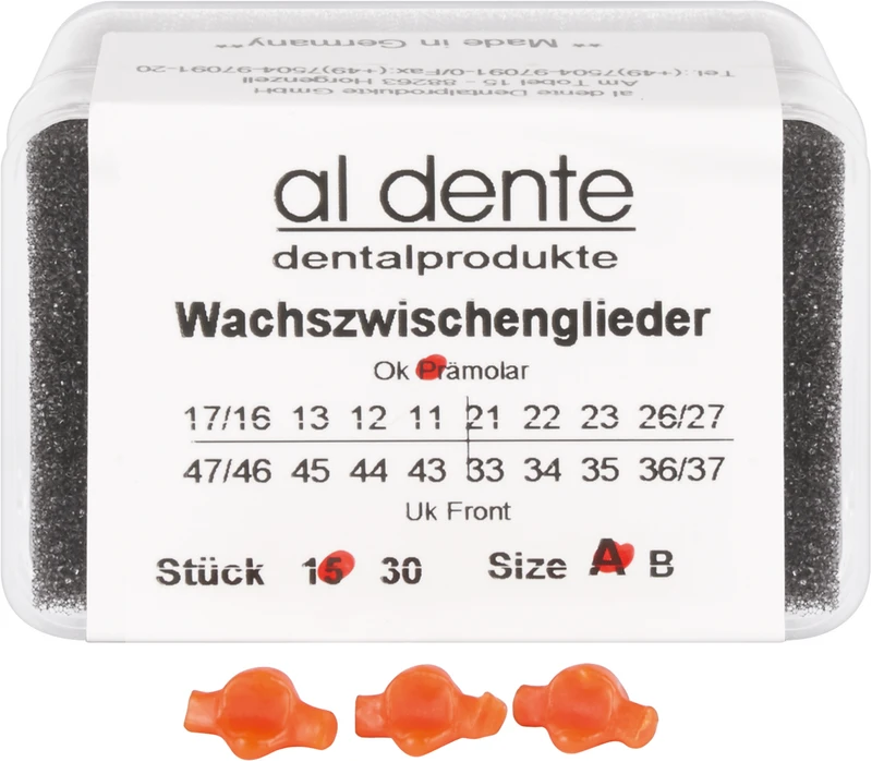 Wachseinzelteile  Packung  15 Stück Größe A, OK Prämolar