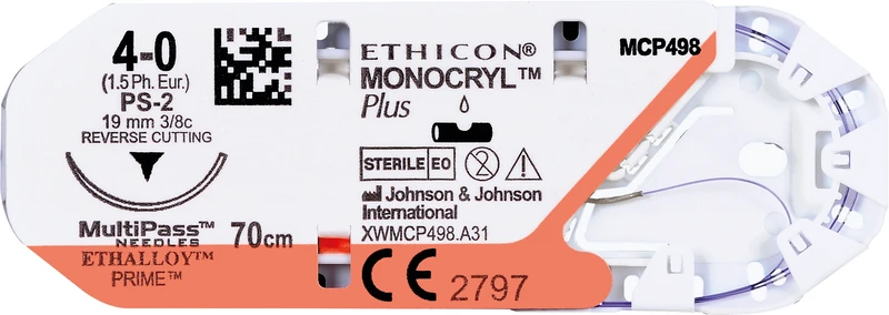 MONOCRYL PLUS  Packung  36 Stück ungefärbt, 45 cm, P3 VB, 3\8 Kreis, schneidend, Präzisionsspitze, 13 mm, USP 4\0