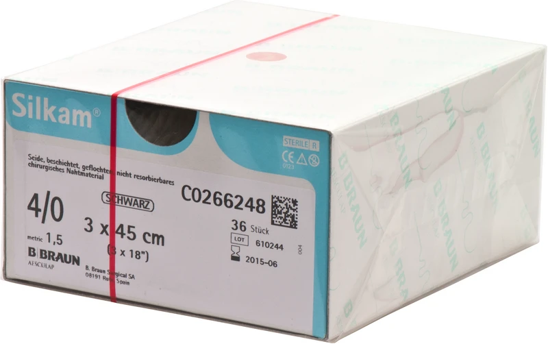 Silkam®  Packung  36 Stück schwarz, 3 x 45 cm, USP 4\0