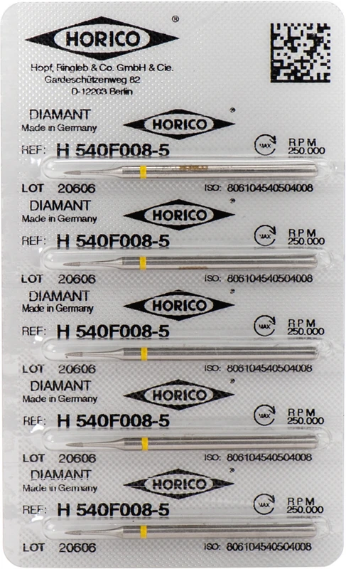 Diamantschleifer H 540  Packung  5 Stück gelb extra-fein, HP, Figur 540, 4 mm, ISO 008