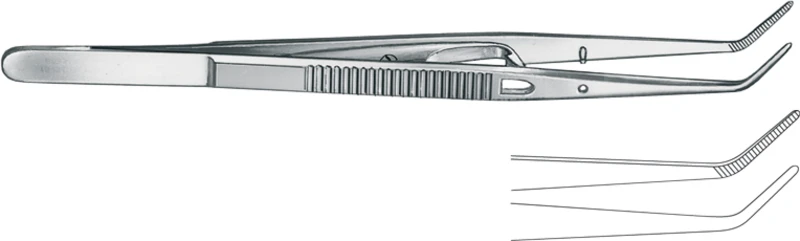 Zahnpinzetten nach London-College  Stück  15 cm, gewinkelt, mit Sperre, Figur 5