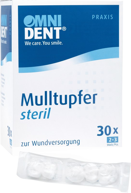 Omni Mulltupfer steril  Packung  30 Stück Erbse