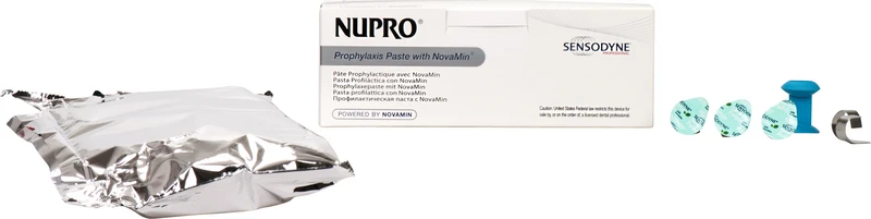 NUPRO® mit NovaMin®   Packung  175 x 1,4 g Single Dose Minze ohne Fluorid, 1 Prophy Grip, 1 Prophy Ring