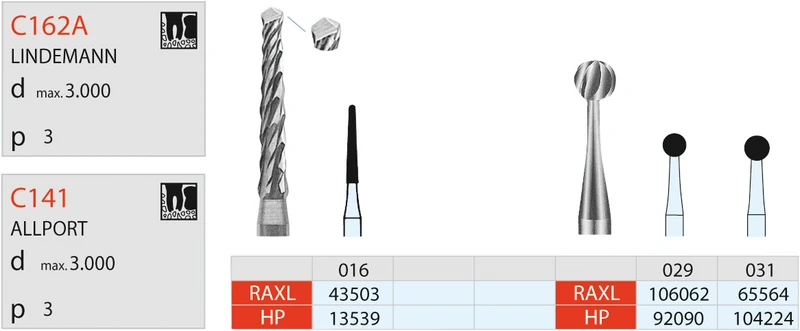 Chirurgie Knochenfräser nach Lindemann C162A  Packung  3 Stück HP, Figur 408, 10 mm, ISO 016