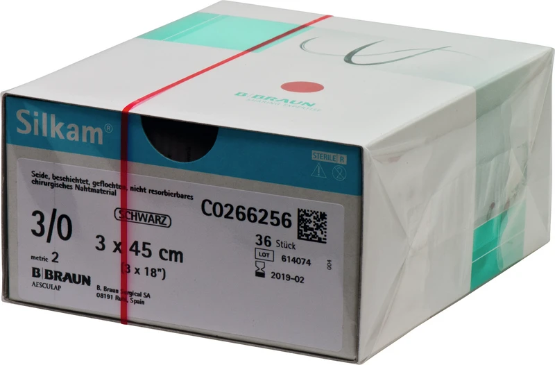 Silkam®  Packung  36 Stück schwarz, 3 x 45 cm, USP 3\0