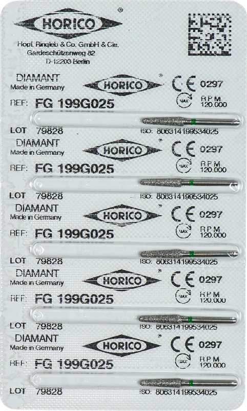 Diamantschleifer 199  Packung  5 Stück grün grob, FG, Figur 199, 10 mm, ISO 025