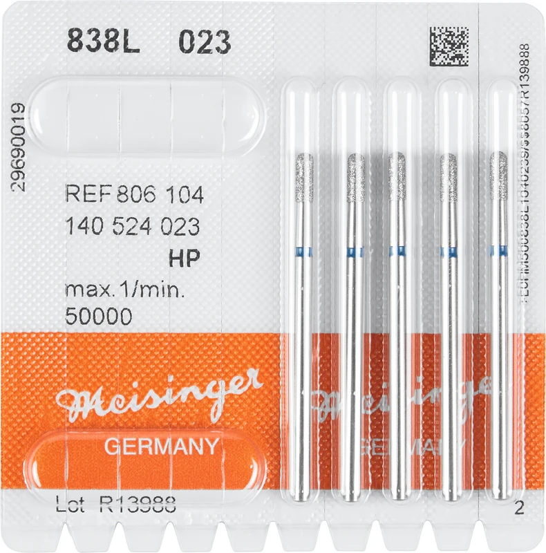Diamanten 838  Packung  5 Stück blau mittel, HP, Figur 140 Zylinder rund, lang, 7 mm, ISO 023