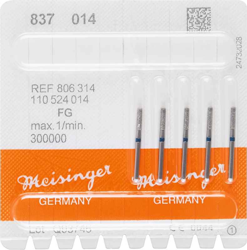 Diamanten 837  Packung  5 Stück blau mittel, FG, Figur 110 Zylinder, 6 mm, ISO 014