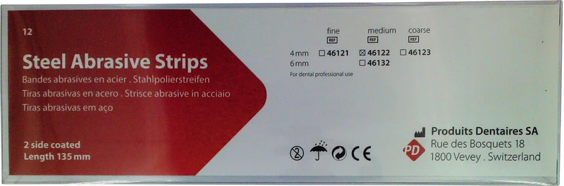 Polierstreifen  Packung  12 Stück zweiseitig, 4 mm breit, Stärke 0,25 mm, mittel