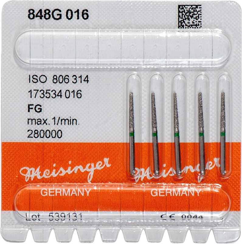 Diamanten 848  Packung  5 Stück grün grob, FG, Figur 173 Konus Kante scharf, 10 mm, ISO 016
