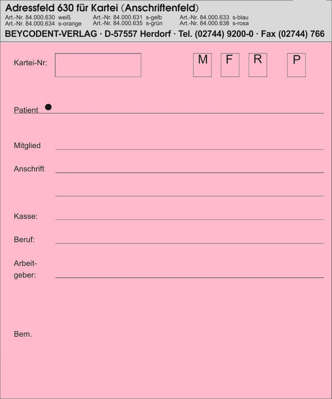 Adressfeld 630  Packung  200 Stück rosa