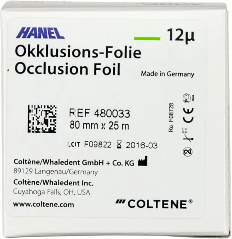 HANEL Occlusions-Folie, einseitig 12 µm  Spenderbox  25 m grün, 80 mm breit