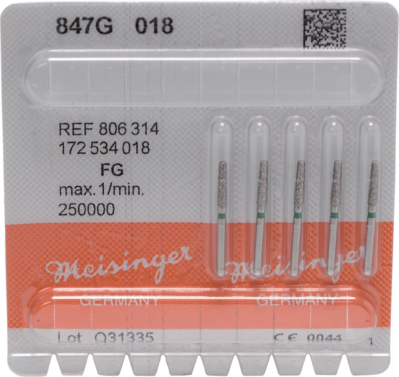 Diamanten 847  Packung  5 Stück grün grob, FG, Figur 172 Konus Kante scharf, 8 mm, ISO 018