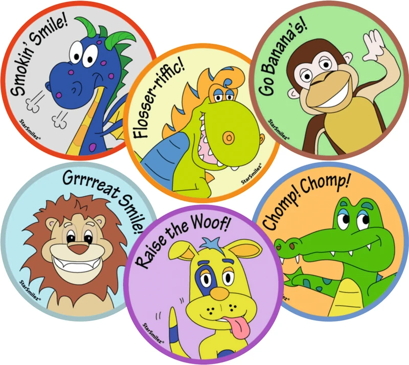 Lachende Tiere Sticker  Rolle  200 Stück sortiert