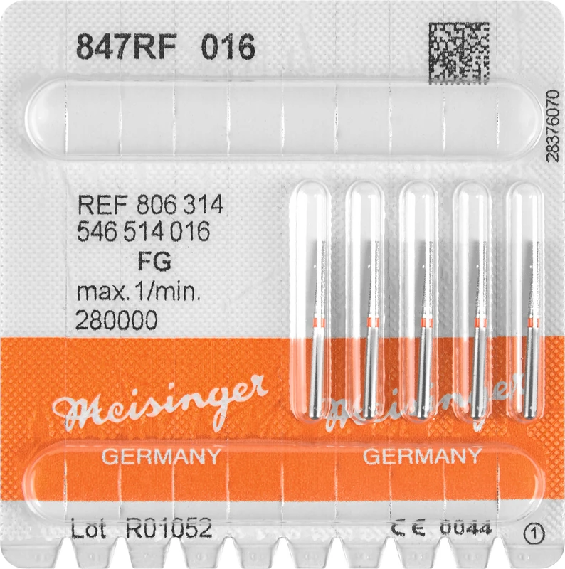 Diamanten 847  Packung  5 Stück rot fein, FG, Figur 546 Konus Kante abgerundet, 8 mm, ISO 016