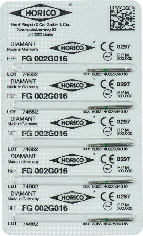 Diamantschleifer 002  Packung  5 Stück grün grob, FG, Figur 002, 3 mm, grün ISO 016