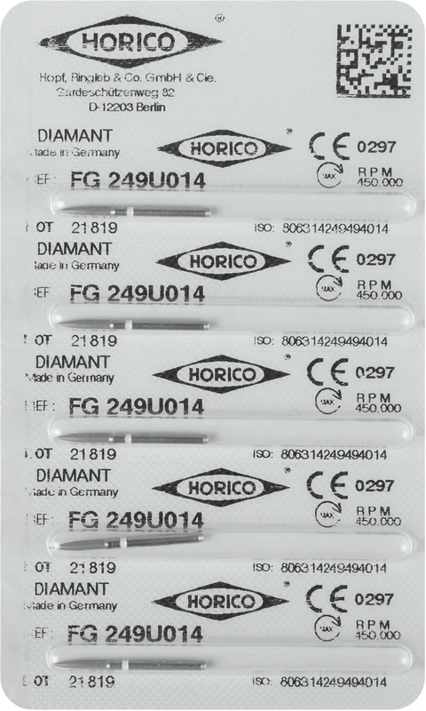 Diamantschleifer 249  Packung  5 Stück weiß ultrafein, FG, Figur 249, 8 mm, ISO 014