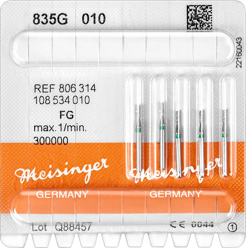 Diamanten 835  Packung  5 Stück grün grob, FG, Figur 108 Zylinder, 3,5 mm, ISO 010