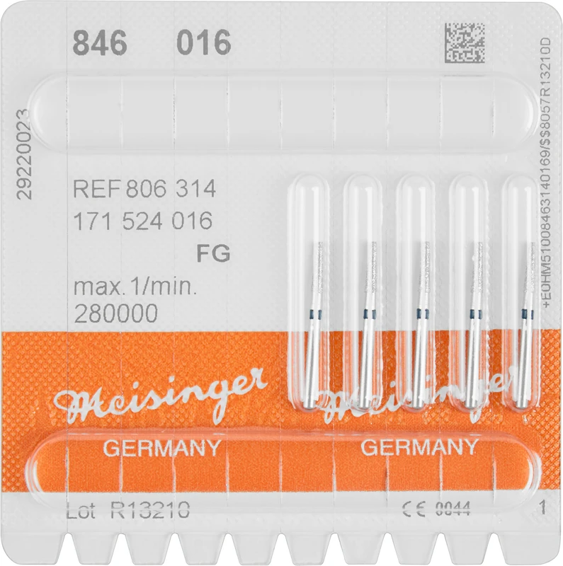 Diamanten 846  Packung  5 Stück blau mittel, FG, Figur 171 Konus Kante scharf, 6 mm, ISO 016