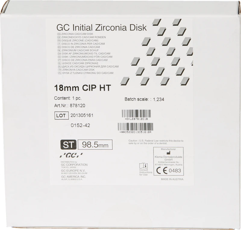 GC Initial Zirconia Disk  Stück  Ø 98, 5 mm H 18 mm, HT