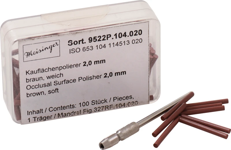 Kauflächenpolierer  Packung  100 St.unm., braun mittel, weich, Figur 114, 20 mm, ISO 020, 1 Halter