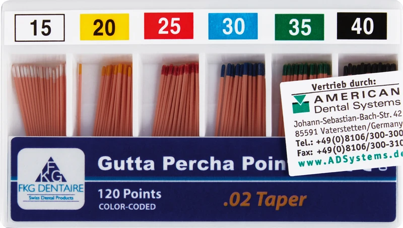 FKG Gutta Percha  Sortiment  120 Stück Taper.02 ISO 015-040
