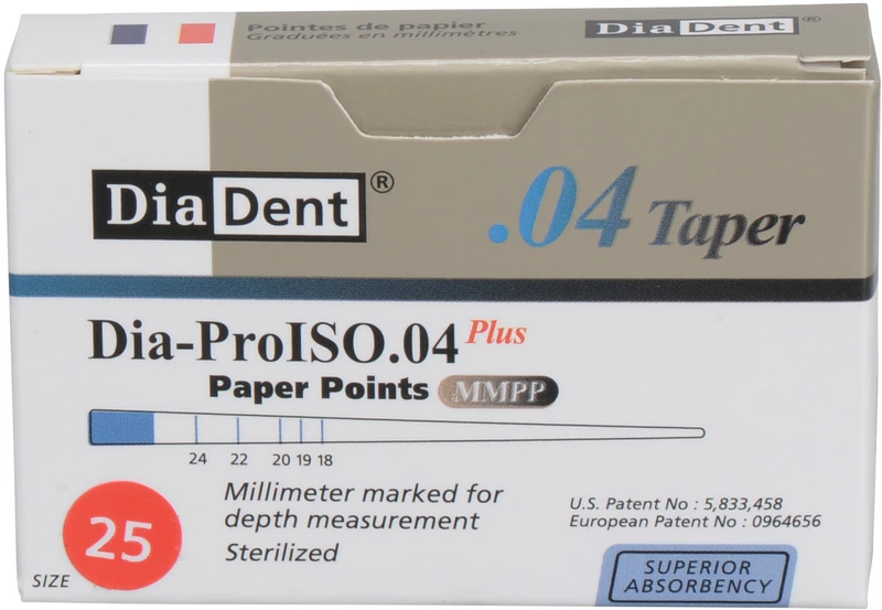 DiaDent® Dia-Pro Paper Points  Packung  100 Stück Taper.04, ISO 025