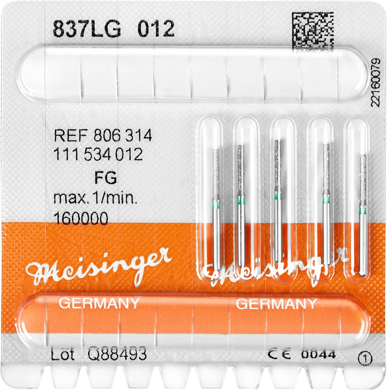 Diamanten 837  Packung  5 Stück grün grob, FG, Figur 111 Zylinder lang, 6 mm, ISO 012