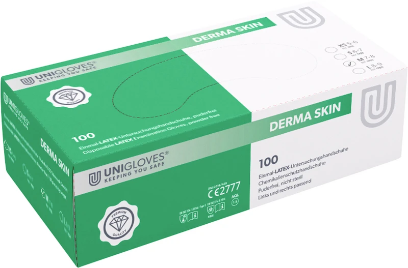DERMA SKIN Latexhandschuhe  Packung  100 Stück puderfrei, naturlatex, M