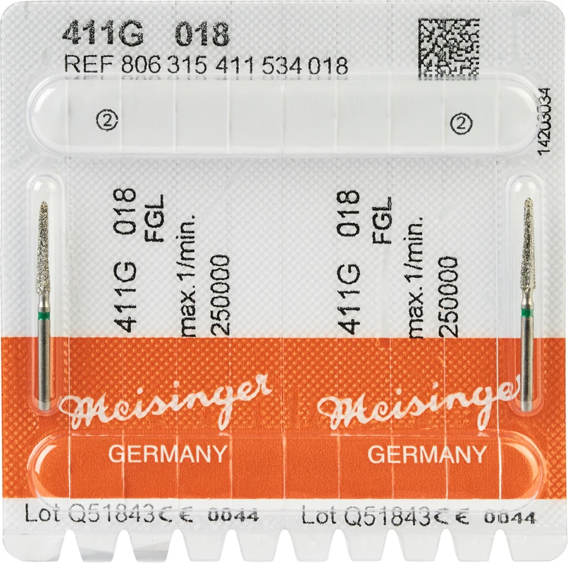 Chirurgie Fräser 411  Packung  2 Stück grün grob, FGL, Figur 411, 11 mm, ISO 018
