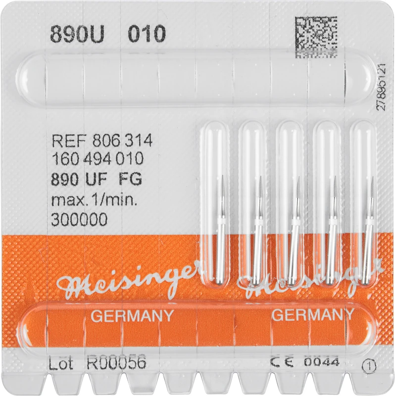 Diamanten 890  Packung  5 Stück weiß ultra fein, FG, Figur 160 Nadel konisch spitz, 4 mm, ISO 010