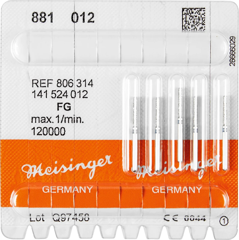 Diamanten 881  Packung  5 Stück blau mittel, FG, Figur 141 Zylinder rund, 8 mm, ISO 012