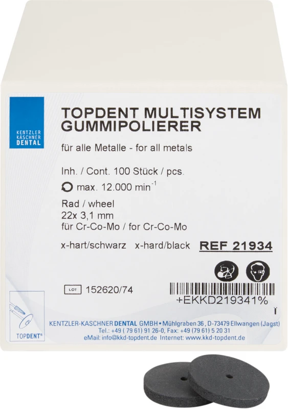 TOPDENT Multisystem-Gummipolierer  Packung  100 Stück schwarz superhart, Rad, Ø 22 mm x 3,1 mm