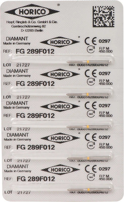 Diamantschleifer 289  Packung  5 Stück gelb x-fein, FG, Figur 289, 8 mm, ISO 012