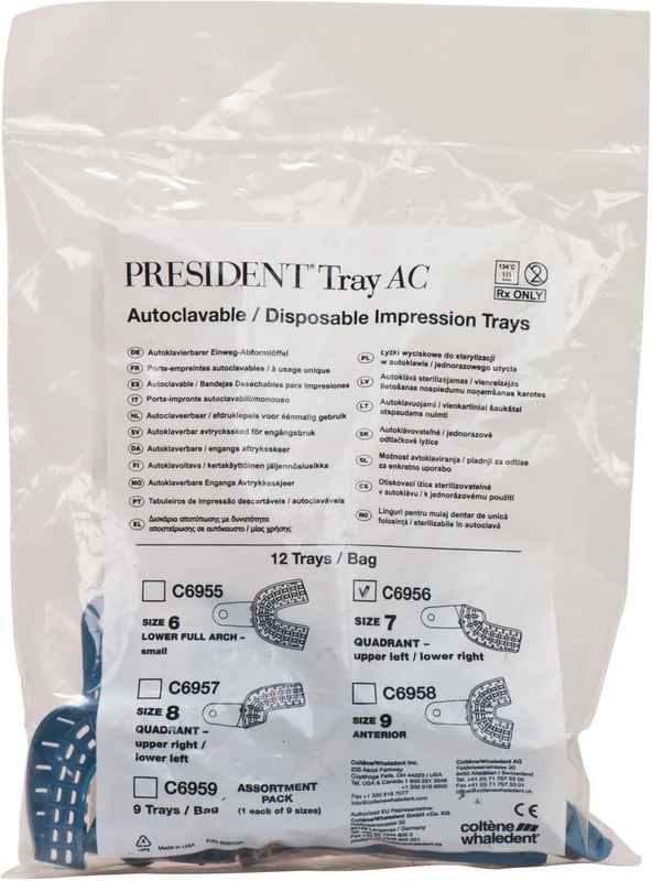 PRESIDENT® Abformlöffel AC  Packung  12 Stück Quadrant OK links, UK rechts Gr. 7