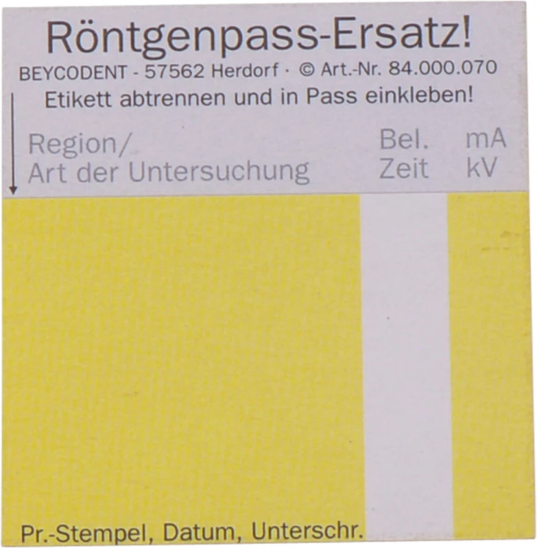Röntgen-Pass Ersatzetikett   Stück  100 Blatt