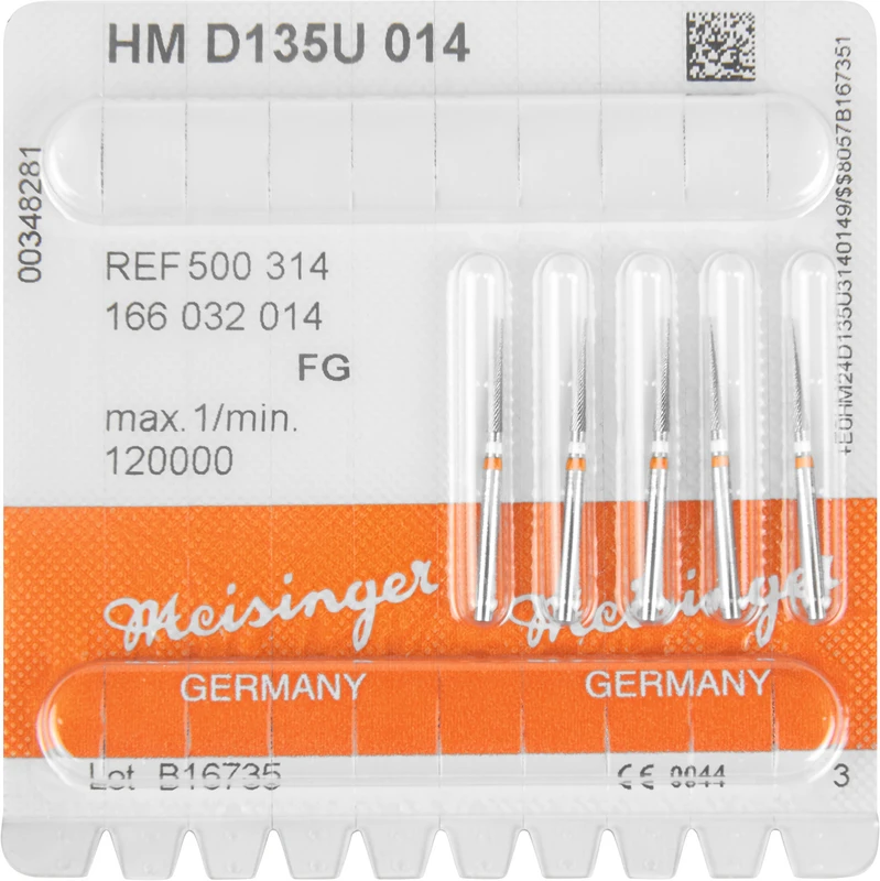 HM-Finierer D0135  Packung  5 Stück weiß\orange ultra fein, FG, Figur 166 konisch spitz, 9 mm, ISO 014