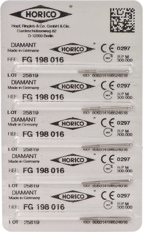 Diamantschleifer 198  Packung  5 Stück FG, Figur 198, 8 mm, ISO 016