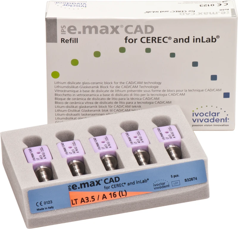 IPS e.max CAD Abutment Solutions for CEREC\inLab  Packung  5 Stück A-D, Gr. A16L, A3,5 LT