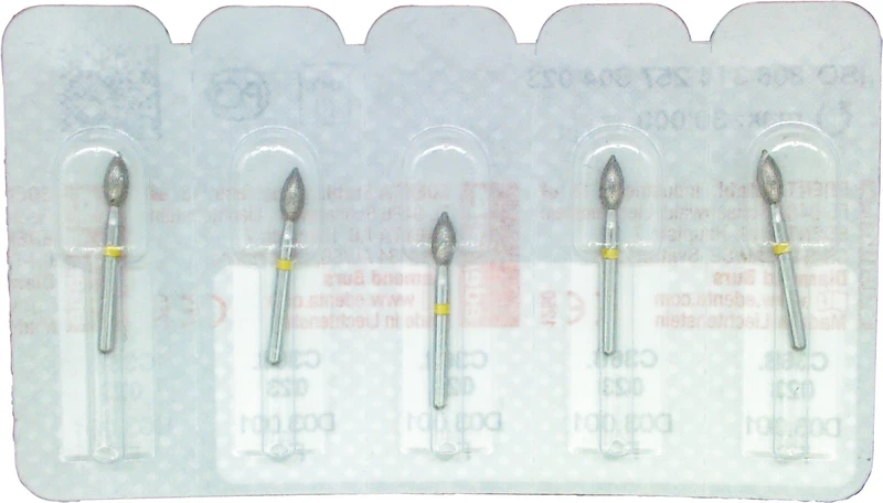 Omni Diamanten 368  Packung  5 Stück gelb superfein, FG, Figur 257 Knospe, 5 mm, ISO 023