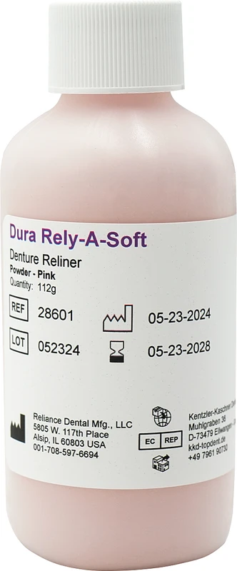 Dura Rely-A-Soft  Soft Denture Liner   Packung  112 g Pulver rosa