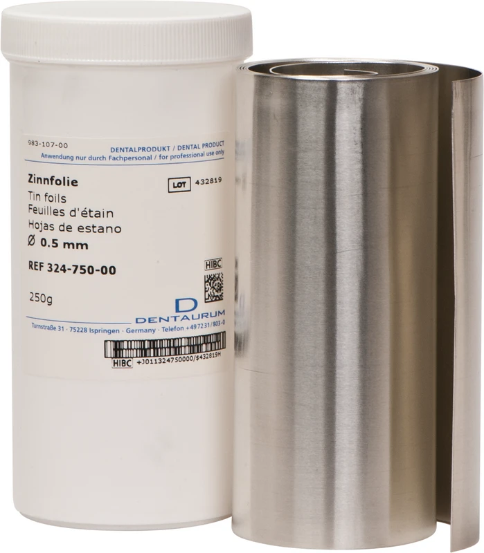 Zinnfolie  Rolle  250 g, Länge 68 cm, Stärke 0,50 mm